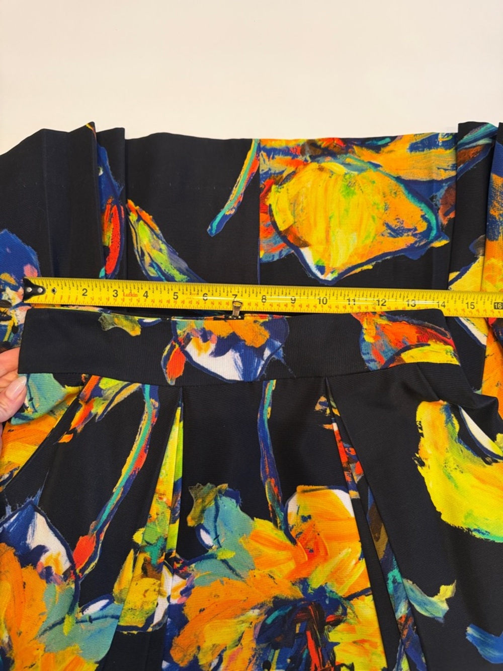 Milly Black Floral A-Line Midi Skirt with Yellow & Blue Brushstroke Print - Picture 7 of 8